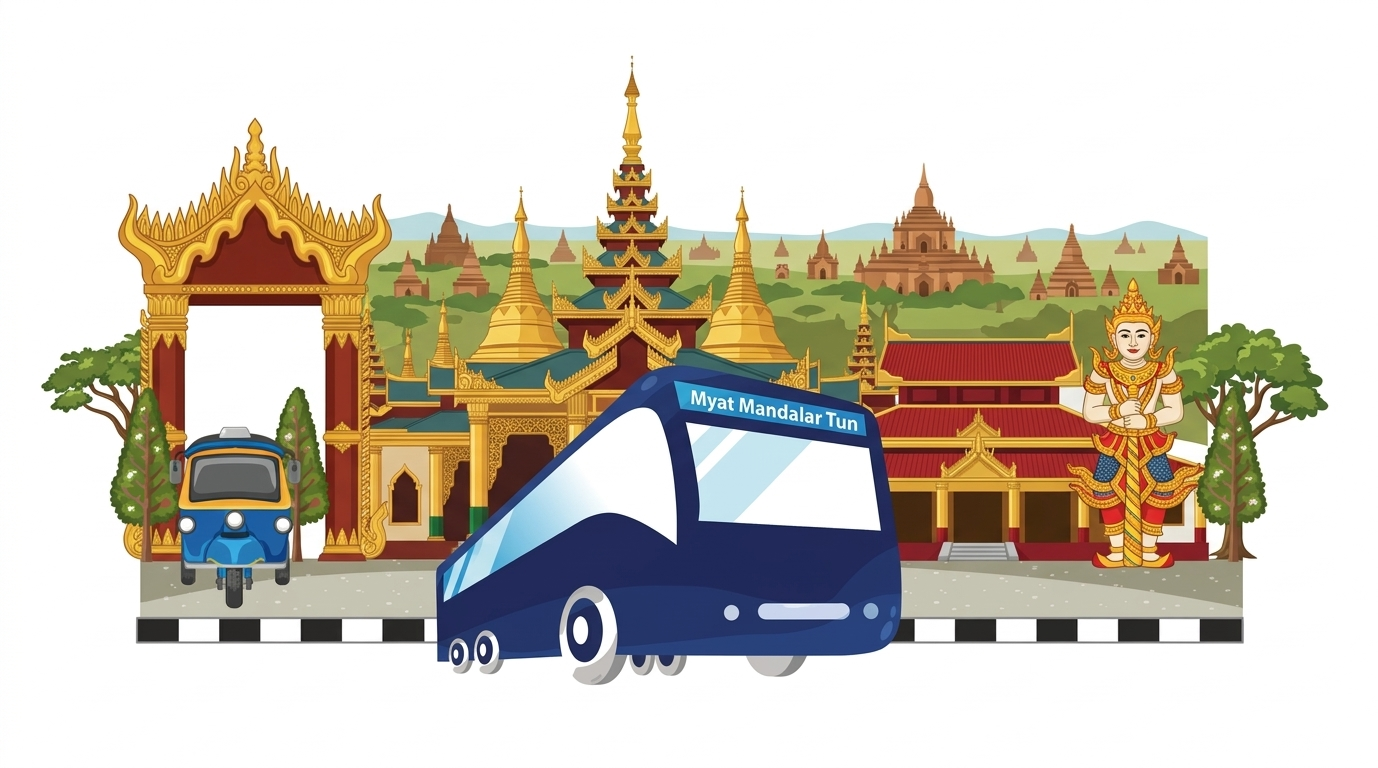 Myanmar bus travel illustration